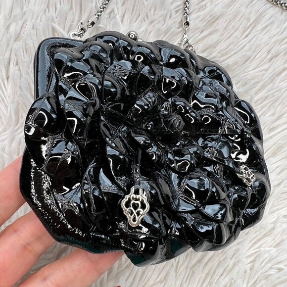Brighton Rosalie Coin Purse Mini Crossbody Black Floral Flower Patent Leather - Picture 3 of 10